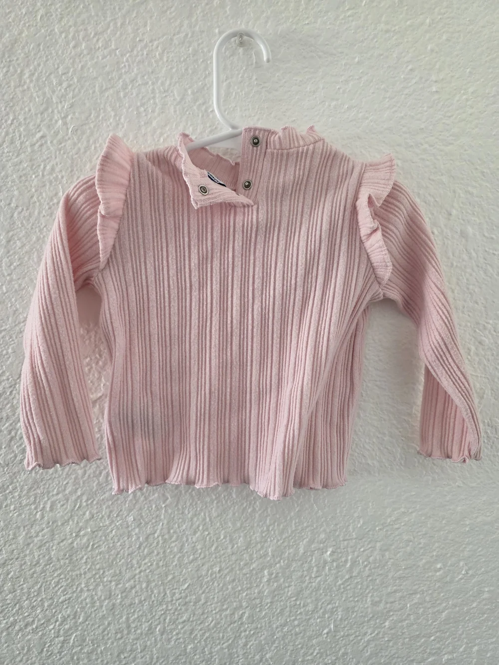 Old Navy Light Pink Ribbed Ruffle Long Sleeve Top